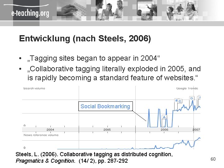 Entwicklung (nach Steels, 2006) • „Tagging sites began to appear in 2004“ • „Collaborative