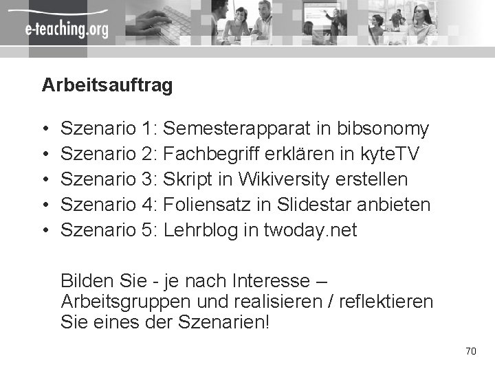 Arbeitsauftrag • • • Szenario 1: Semesterapparat in bibsonomy Szenario 2: Fachbegriff erklären in