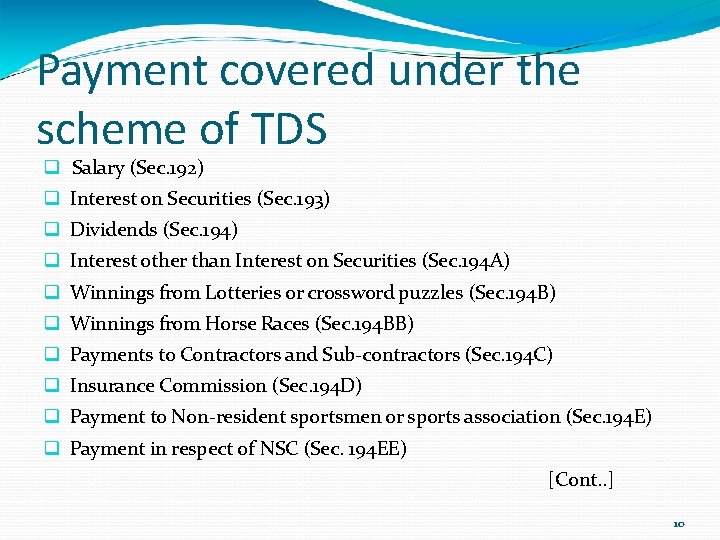 Payment covered under the scheme of TDS Salary (Sec. 192) Interest on Securities (Sec. Payment covered under the scheme of TDS Salary (Sec. 192) Interest on Securities (Sec.