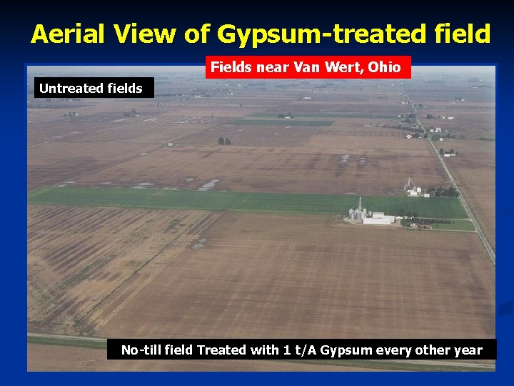 Aerial View of Gypsum-treated field Fields near Van Wert, Ohio Untreated fields No-till field