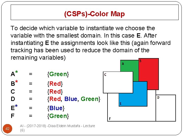 (CSPs)-Color Map To decide which variable to instantiate we choose the variable with the