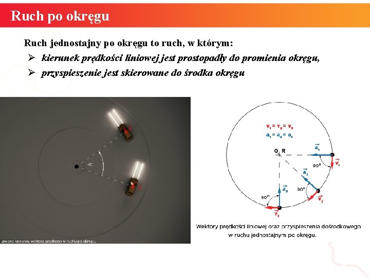 Ruch po okręgu Ruch jednostajny po okręgu to ruch, w którym: Ø kierunek prędkości