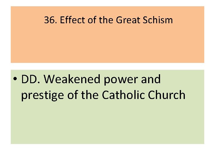 36. Effect of the Great Schism • DD. Weakened power and prestige of the