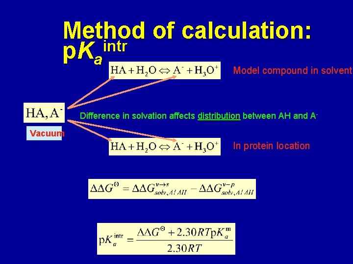 Method of calculation: p. Kaintr Model compound in solvent Difference in solvation affects distribution