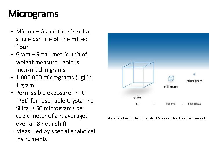 Micrograms • Micron – About the size of a single particle of fine milled