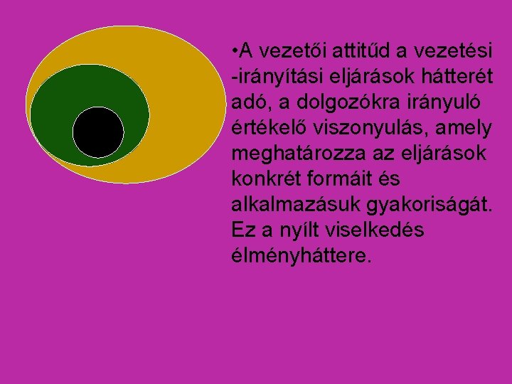  • A vezetői attitűd a vezetési -irányítási eljárások hátterét adó, a dolgozókra irányuló