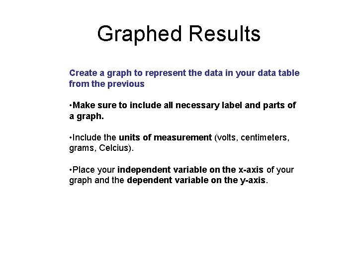 Graphed Results Create a graph to represent the data in your data table from