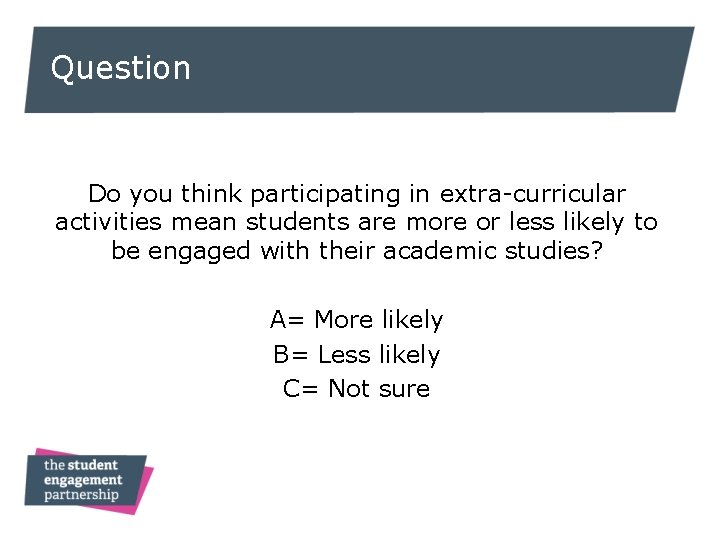 Question Do you think participating in extra-curricular activities mean students are more or less