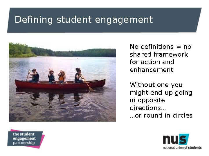 Defining student engagement No definitions = no shared framework for action and enhancement Without