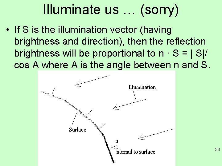 Illuminate us … (sorry) • If S is the illumination vector (having brightness and