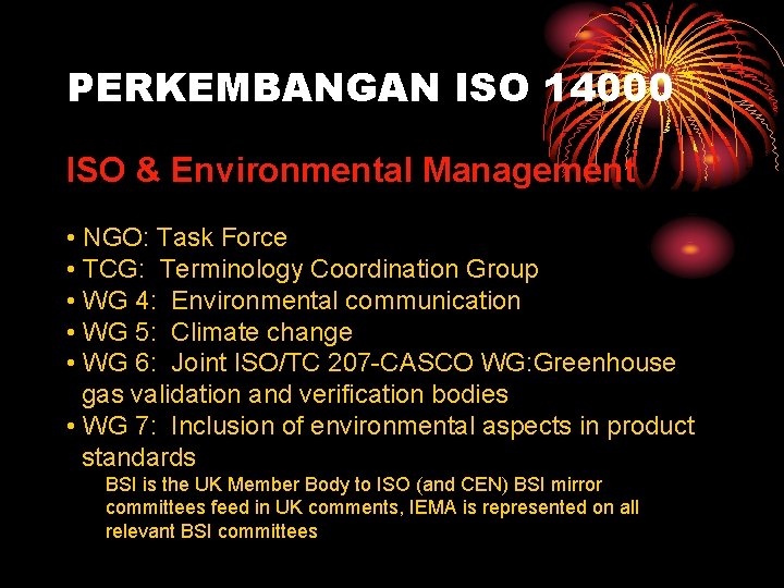 PERKEMBANGAN ISO 14000 ISO & Environmental Management • NGO: Task Force • TCG: Terminology