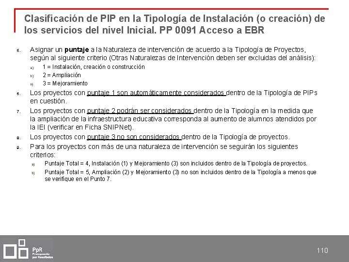 Clasificación de PIP en la Tipología de Instalación (o creación) de los servicios del