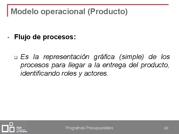 Modelo operacional (Producto) • Flujo de procesos: q Es la representación gráfica (simple) de
