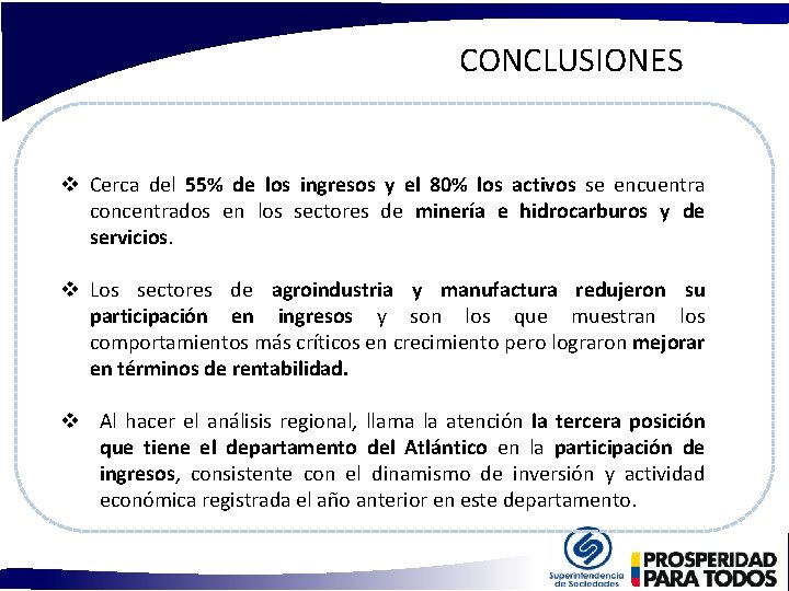 CONCLUSIONES v Cerca del 55% de los ingresos y el 80% los activos se CONCLUSIONES v Cerca del 55% de los ingresos y el 80% los activos se