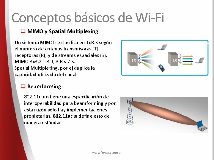 Conceptos básicos de Wi-Fi q MIMO y Spatial Multiplexing Un sistema MIMO se clasifica