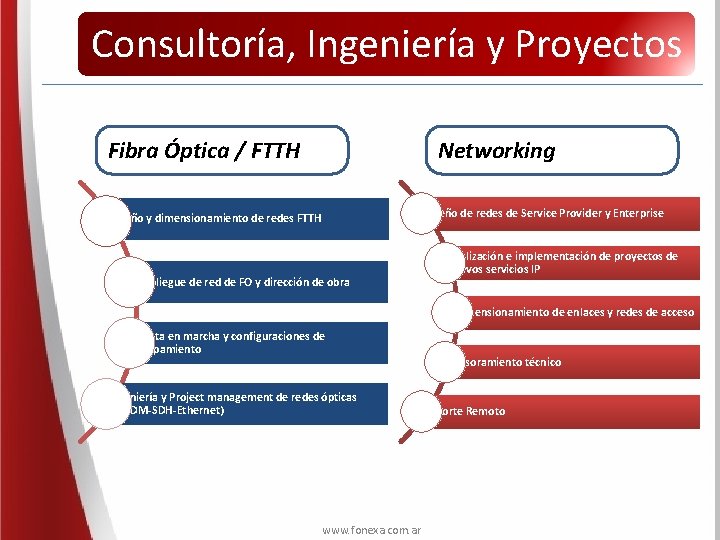 Consultoría, Ingeniería y Proyectos Fibra Óptica / FTTH Networking Diseño de redes de Service