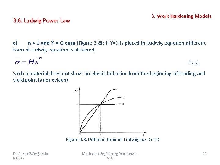 3. Work Hardening Models 3. 6. Ludwig Power Law c) n < 1 and
