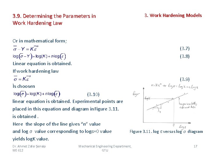 3. Work Hardening Models 3. 9. Determining the Parameters in Work Hardening Law Or