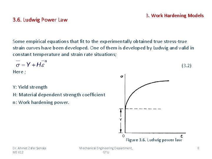 3. Work Hardening Models 3. 6. Ludwig Power Law Some empirical equations that fit