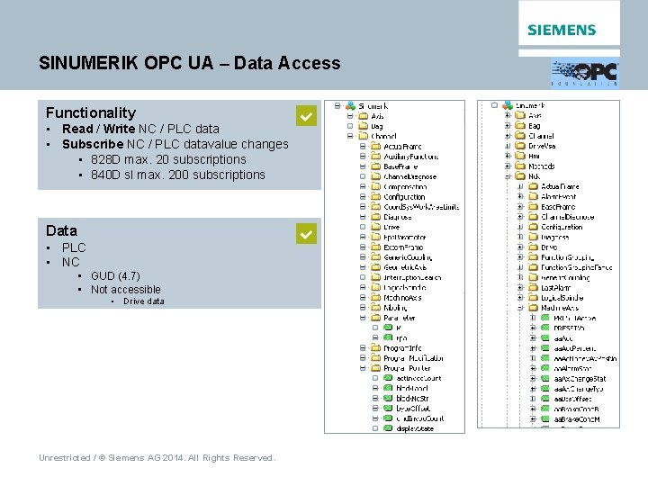 SINUMERIK OPC UA – Data Access Functionality • Read / Write NC / PLC