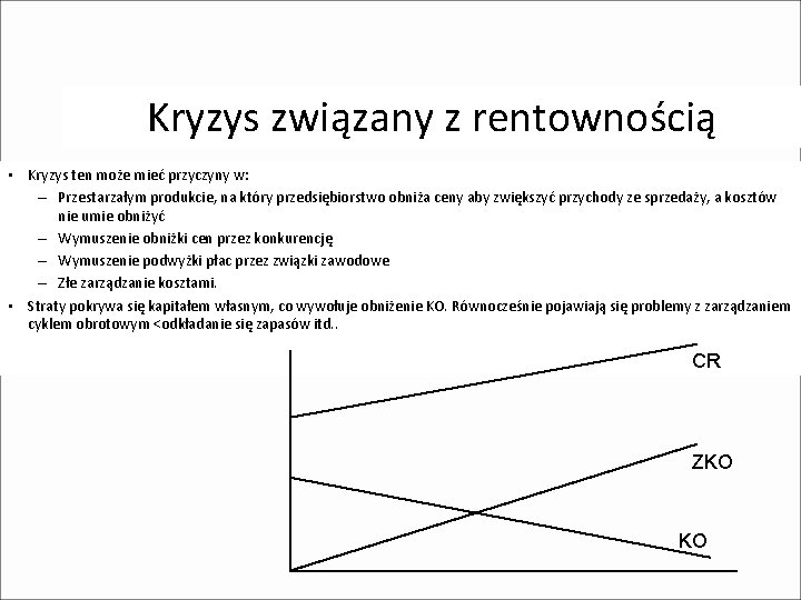 Kryzys związany z rentownością • Kryzys ten może mieć przyczyny w: – Przestarzałym produkcie,