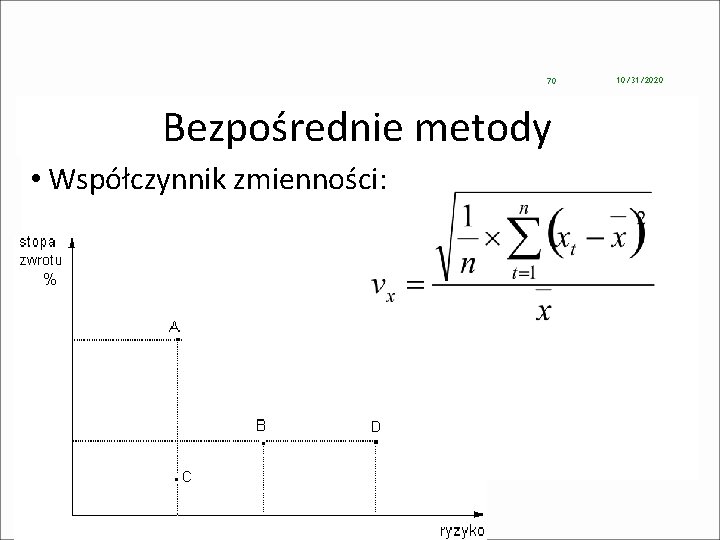 70 Bezpośrednie metody • Współczynnik zmienności: 10/31/2020 70 Bezpośrednie metody • Współczynnik zmienności: 10/31/2020