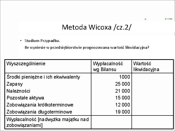 82 Metoda Wicoxa /cz. 2/ • Studium Przypadku. Ile wyniesie w przedsiębiorstwie prognozowana wartość