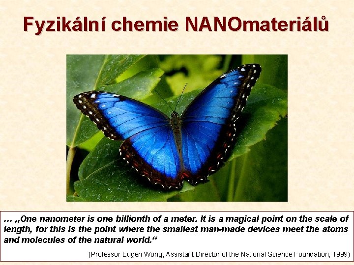 Fyzikální chemie NANOmateriálů … „One nanometer is one billionth of a meter. It is