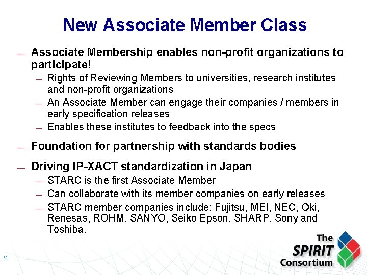 New Associate Member Class — Associate Membership enables non-profit organizations to participate! — —