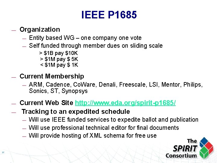 IEEE P 1685 — Organization — — Entity based WG – one company one