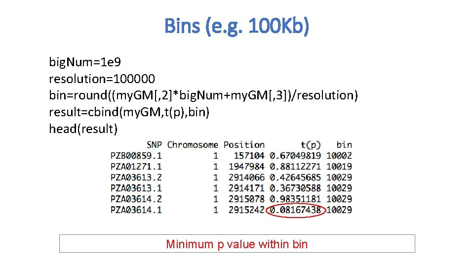 Bins (e. g. 100 Kb) big. Num=1 e 9 resolution=100000 bin=round((my. GM[, 2]*big. Num+my.