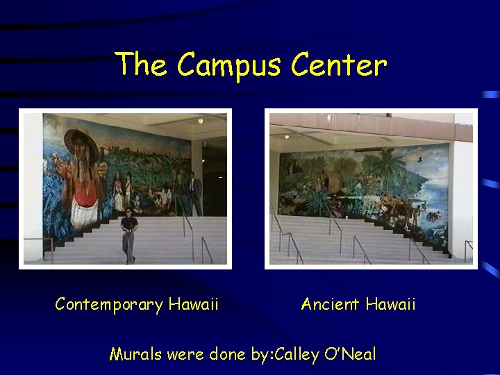The Campus Center Contemporary Hawaii Ancient Hawaii Murals were done by: Calley O’Neal 