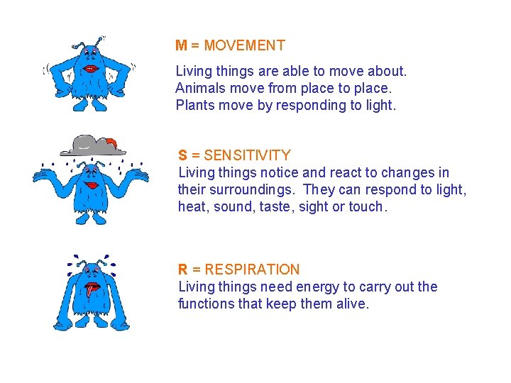 7 A Signs of life - The meaning of life M = MOVEMENT Living