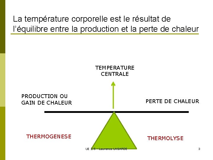 La température corporelle est le résultat de l’équilibre entre la production et la perte