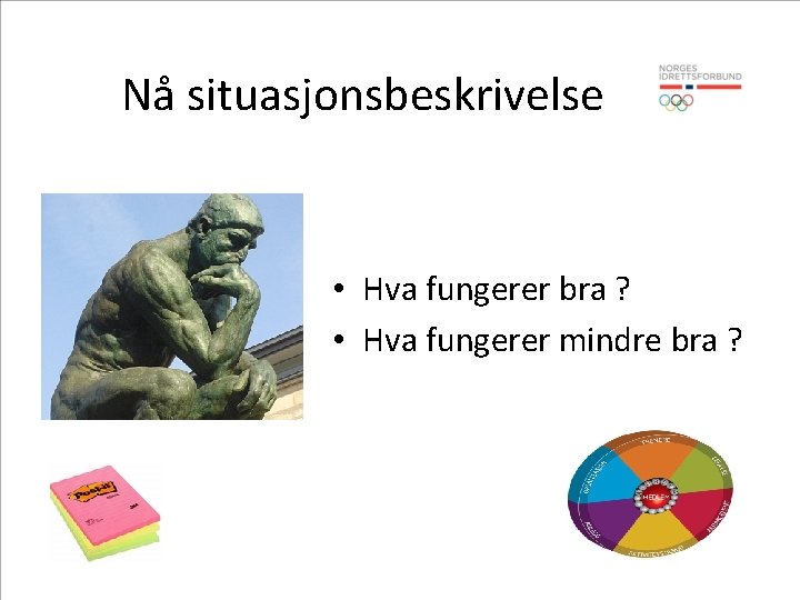 Nå situasjonsbeskrivelse • Hva fungerer bra ? • Hva fungerer mindre bra ? 