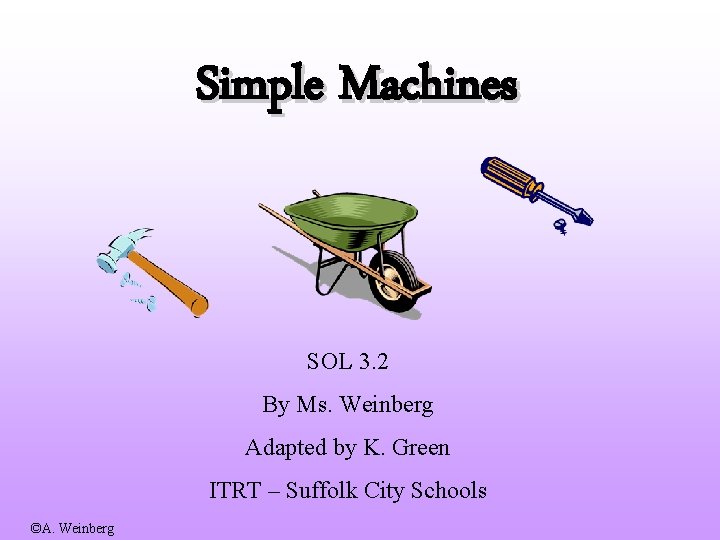 Simple Machines SOL 3. 2 By Ms. Weinberg Adapted by K. Green ITRT –