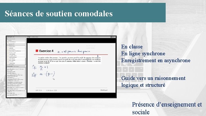 Séances de soutien comodales En classe En ligne synchrone Enregistrement en asynchrone Guide vers