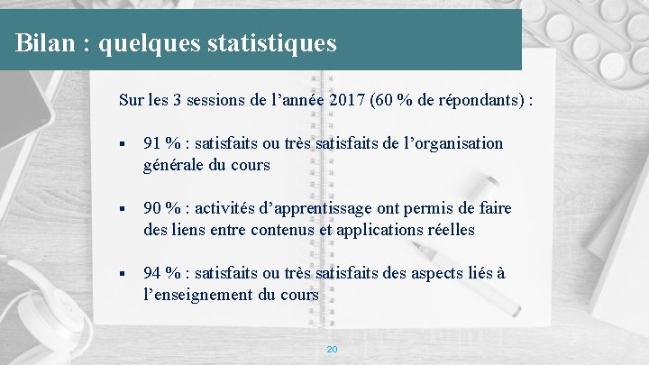 Bilan : quelques statistiques Sur les 3 sessions de l’année 2017 (60 % de