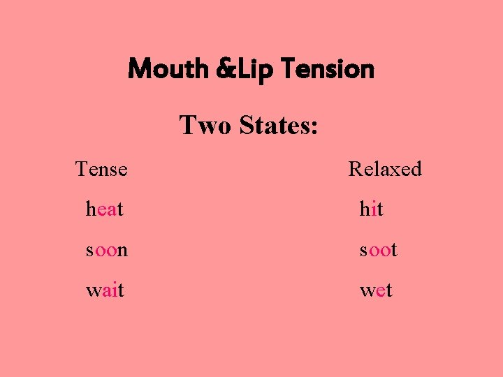 Mouth &Lip Tension Two States: Tense Relaxed heat hit soon soot wait wet 