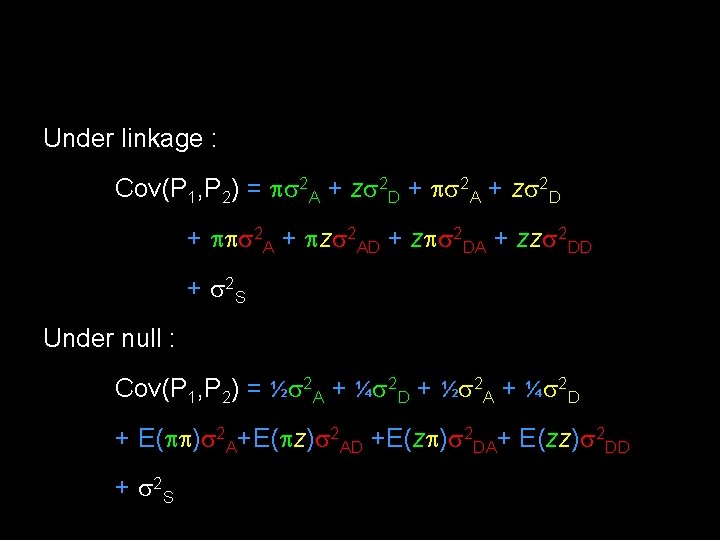 Under linkage : Cov(P 1, P 2) = 2 A + z 2 D