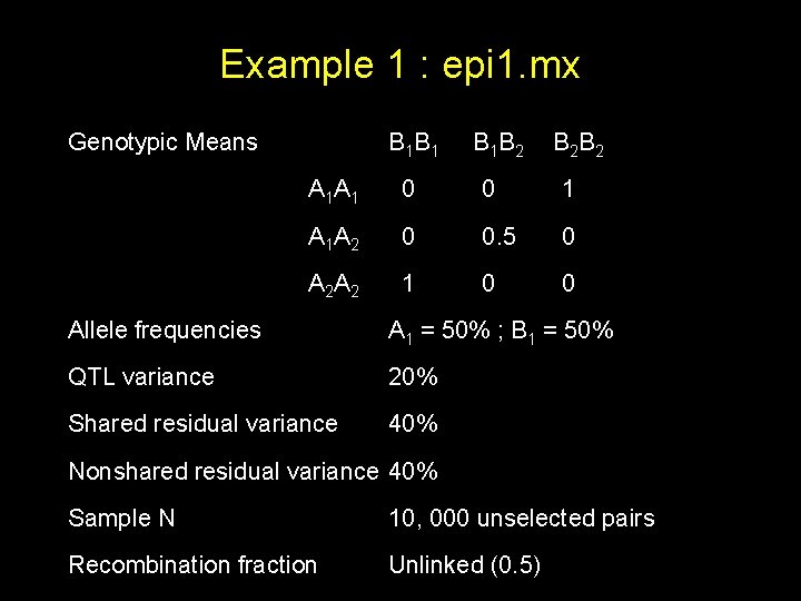 Example 1 : epi 1. mx Genotypic Means B 1 B 1 B 1