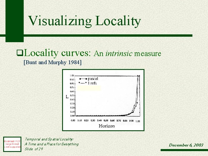 Visualizing Locality q. Locality curves: An intrinsic measure [Bunt and Murphy 1984] Temporal and