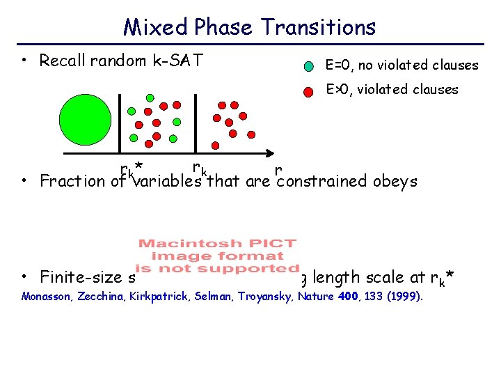 Mixed Phase Transitions • Recall random k-SAT E=0, no violated clauses E>0, violated clauses