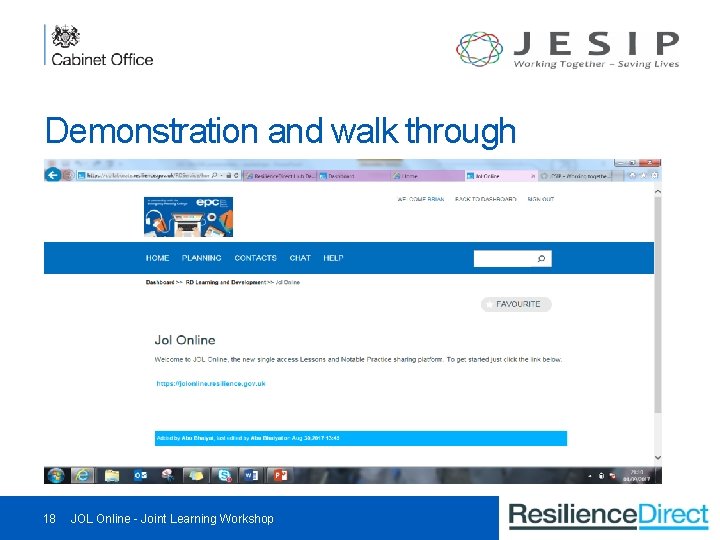 Demonstration and walk through 18 JOL Online - Joint Learning Workshop 