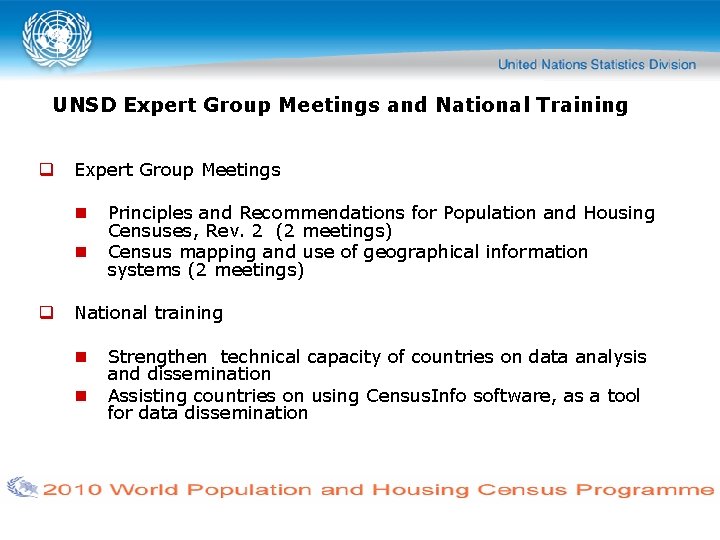 UNSD Expert Group Meetings and National Training Expert Group Meetings Principles and Recommendations for