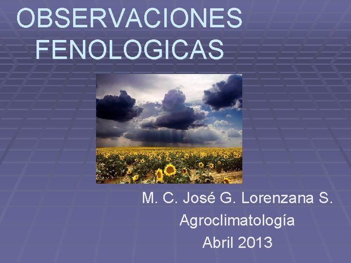 OBSERVACIONES FENOLOGICAS M. C. José G. Lorenzana S. Agroclimatología Abril 2013 