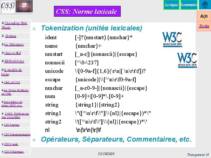 Lexique Sommaire CSS: Norme lexicale ØCascading Style Sheets n Øles Sélecteurs Øclass vs #id