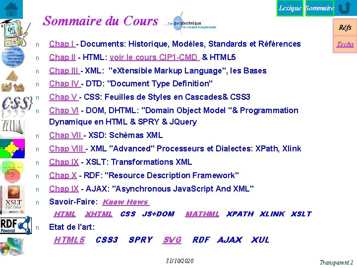 Lexique Sommaire du Cours . . . n Chap I - Documents: Historique, Modèles,