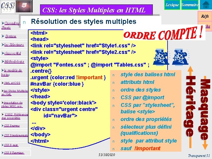 CSS: les Styles Multiples en HTML n ØCascading Style Sheets Lexique Sommaire Résolution des