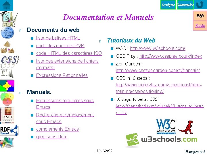 Lexique Sommaire Documentation et Manuels . n Techs Documents du web = liste de